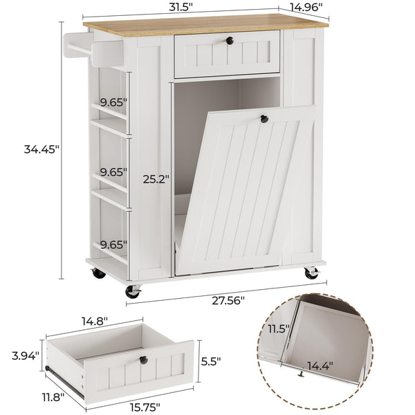 Kitchen Island with Trash Cabinet & Power Outlet