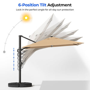 10 ft Square Cantilever Patio Umbrella with Solar Lights & Base