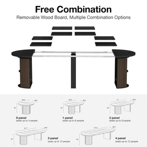 Expandable Round Dining Table with Storage Pedestal Base — Seats 2 to 12
