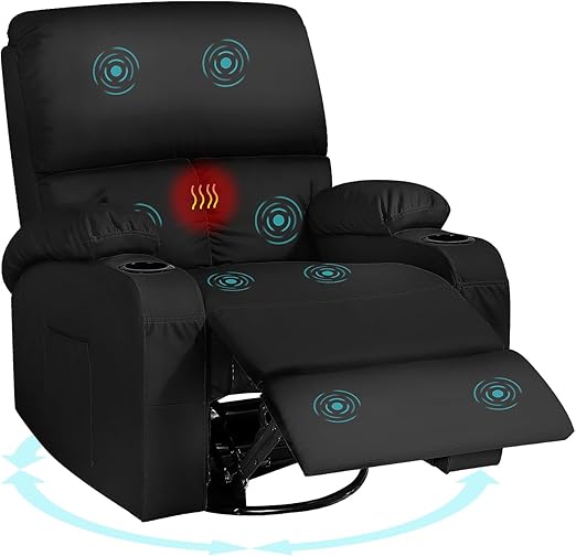 Swivel Rocker Recliner Chair with Massage, Heat & USB Charging