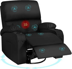 Swivel Rocker Recliner Chair with Massage, Heat & USB Charging