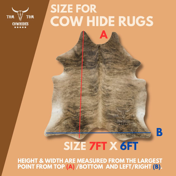 Brindle Cowhide Rug 7 x 6 Feet Natural Hair-On Leather