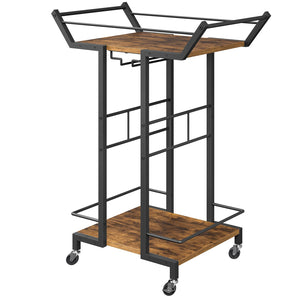 3-Tier Bar Cart with Wine Glass Rack & Wheels