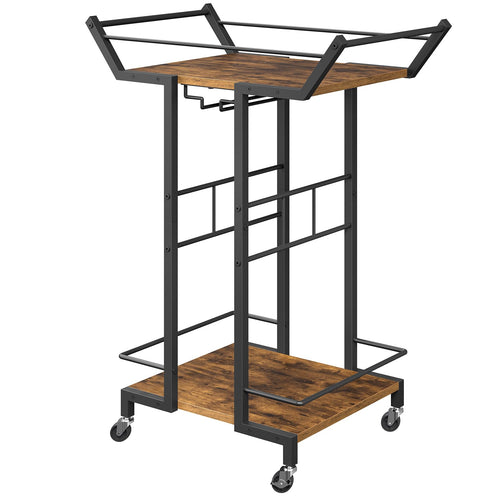 3-Tier Bar Cart with Wine Glass Rack & Wheels