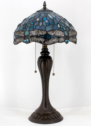 Tiffany Table Lamp Sea Blue Dragonfly Stained Glass