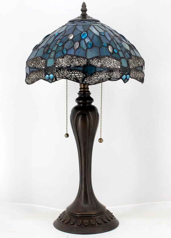 Tiffany Table Lamp Sea Blue Dragonfly Stained Glass