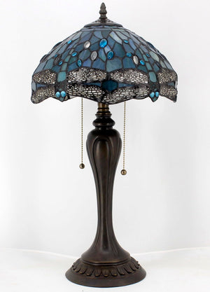 Tiffany Table Lamp Sea Blue Dragonfly Stained Glass