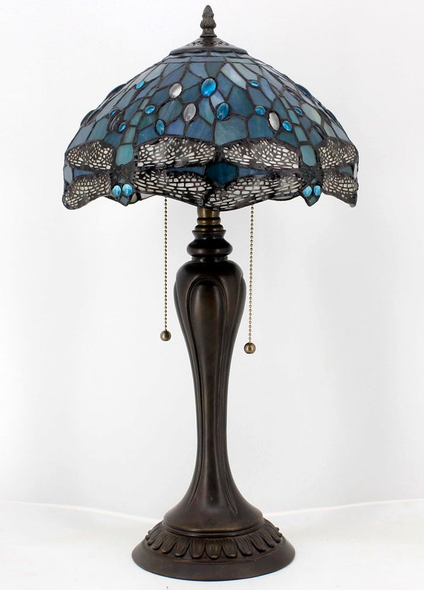Tiffany Table Lamp Sea Blue Dragonfly Stained Glass