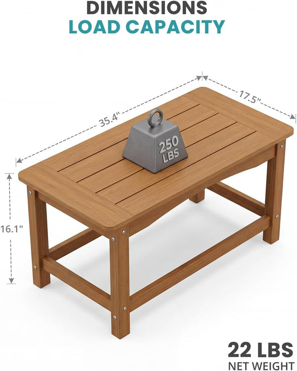 35-Inch Rectangular Outdoor Coffee Table – All-Weather Poly Lumber, 250 lb Capacity
