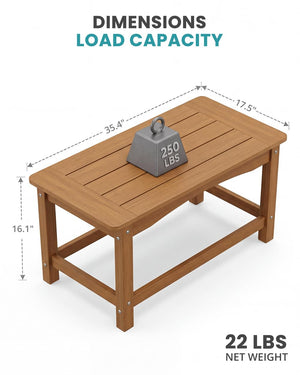35-Inch Rectangular Outdoor Coffee Table – All-Weather Poly Lumber, 250 lb Capacity