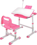 Kids Height-Adjustable Desk and Chair Set with LED Light, Drawer & Bookstand