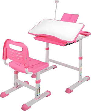 Kids Height-Adjustable Desk and Chair Set with LED Light, Drawer & Bookstand