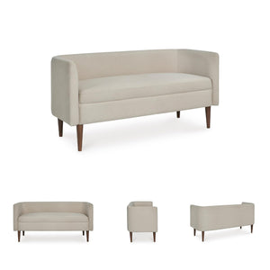 Upholstered Accent Bench with Curved Backrest, Beige