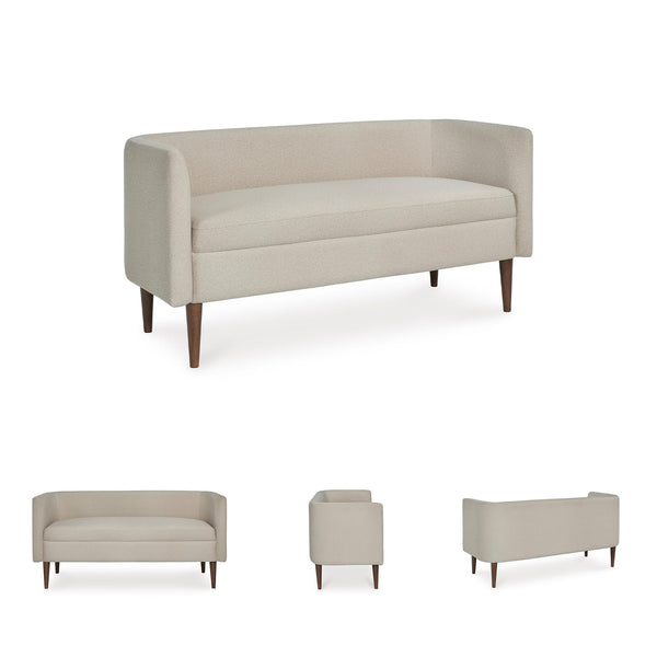 Upholstered Accent Bench with Curved Backrest, Beige