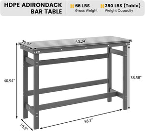 Outdoor HDPE Bar Table 41" Counter Height Rectangle Patio Bar Table