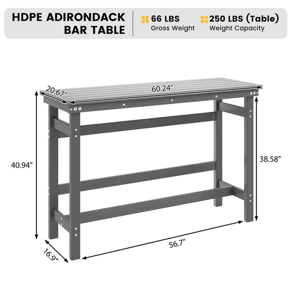 Outdoor HDPE Bar Table 41" Counter Height Rectangle Patio Bar Table