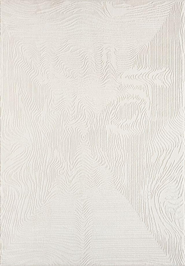 Cream Geometric Area Rug – Wavy Border Pattern