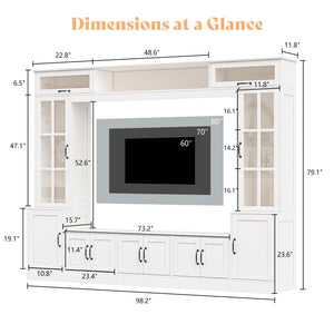 98" Wall Unit TV Stand with LED Lights & Bookshelves