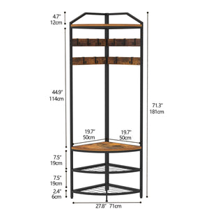 Corner Hall Tree with Shoe Bench & Coat Rack