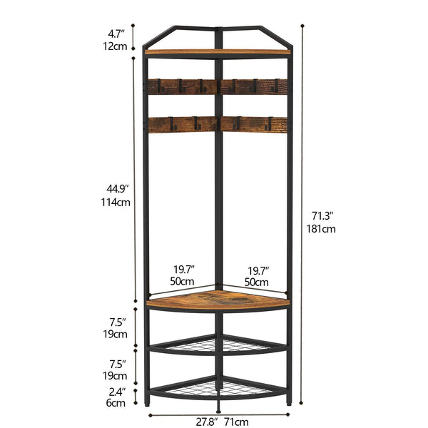 Corner Hall Tree with Shoe Bench & Coat Rack