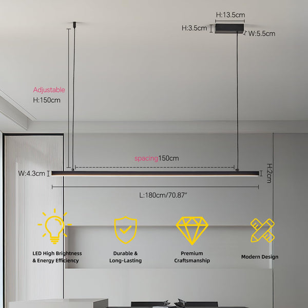 LED Linear Chandelier with Adjustable Color Temperature 3000K–6000K