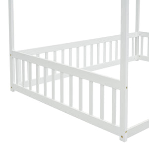 Full Size Kids Canopy Floor Bed Frame with Guardrails