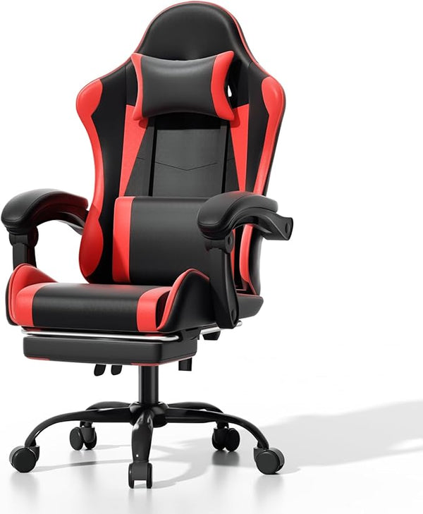 Ergonomic Gaming Chair with Footrest, Headrest & Lumbar Support