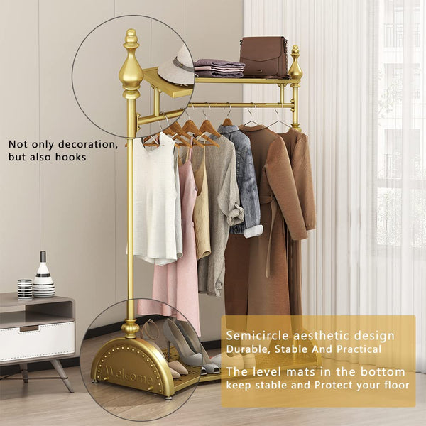 Gold Clothing Rack with Double Shelves, 39.4-Inch