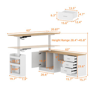 L-Shaped Electric Standing Desk with Drawers and Shelves, 63"