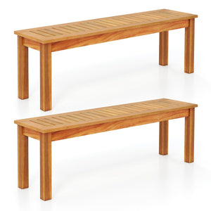 Acacia Wood Outdoor Bench Set of 2 – Slatted Seat, 794 LB Capacity