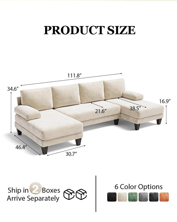 112-Inch U-Shaped Sectional Sofa with Double Chaise