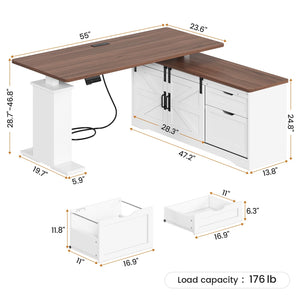 L-Shaped Height Adjustable Standing Desk with Storage & Power Outlets