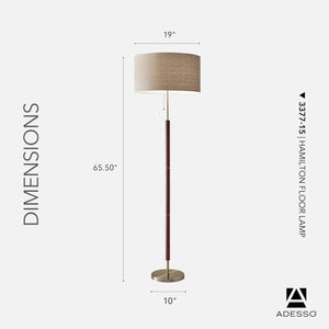 Walnut & Brass Floor Lamp with Linen Drum Shade