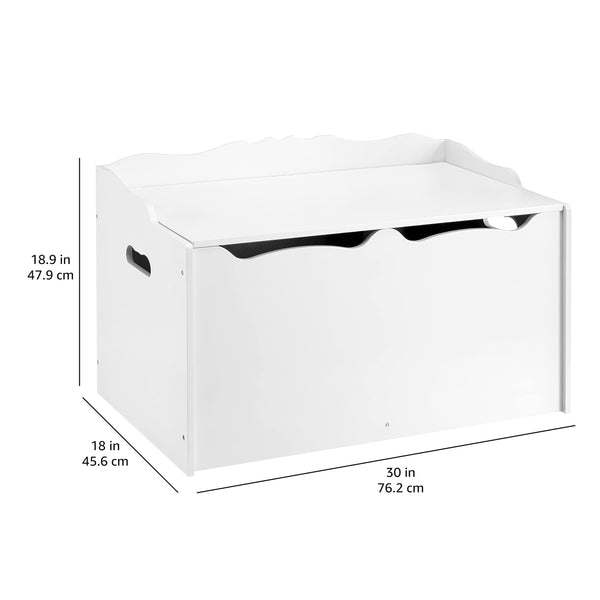 Amazon Basics Kids Wooden Toy Storage Chest with Safety Lid, Spacious Organizer for Bedroom, White, 30" x 18" x 19"