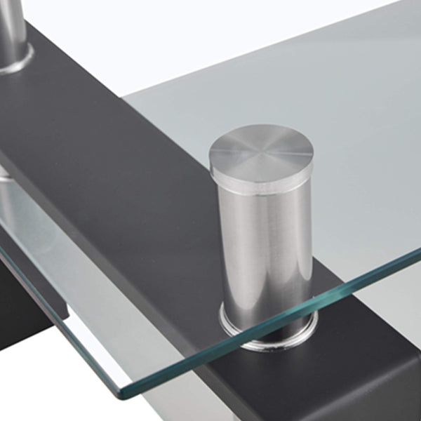 Rectangle Glass Coffee Table with Lower Shelf & Black Metal Legs