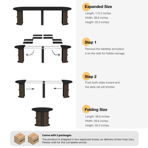 Expandable Round Dining Table with Storage Pedestal Base — Seats 2 to 12