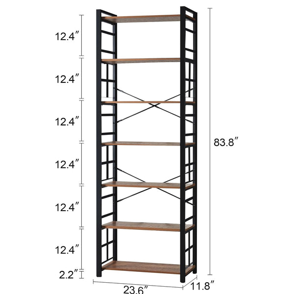 7-Tier Industrial Bookshelf 84"