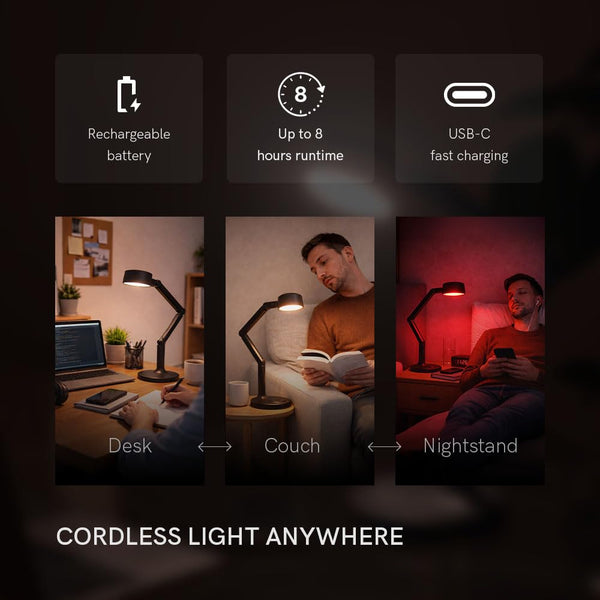 Cordless LED Desk Lamp with Red Light Mode & Wireless Charger