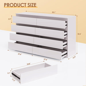 8-Drawer White Wood Dresser with Storage
