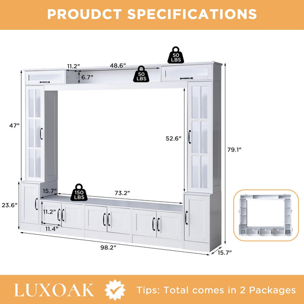 98" Wall Unit TV Stand with LED Lights