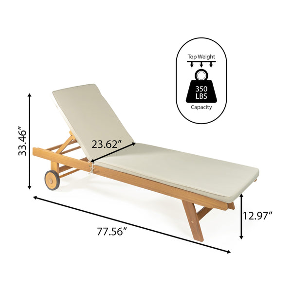 Acacia Wood Outdoor Chaise Lounge Chair with Cushion & Wheels