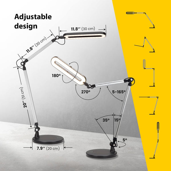 LED Desk Lamp with Wireless Charger & Adjustable Swing Arm