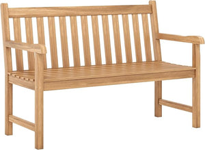 Solid Teak Wood Outdoor Bench with Armrests & Backrest, 3-Seat