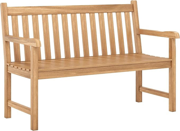 Solid Teak Wood Outdoor Bench with Armrests & Backrest, 3-Seat