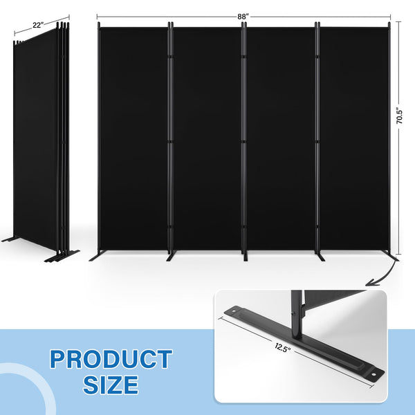 4-Panel Room Divider, 6 ft Folding Privacy Screen