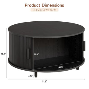 Round Coffee Table with Storage & 360° Sliding Door