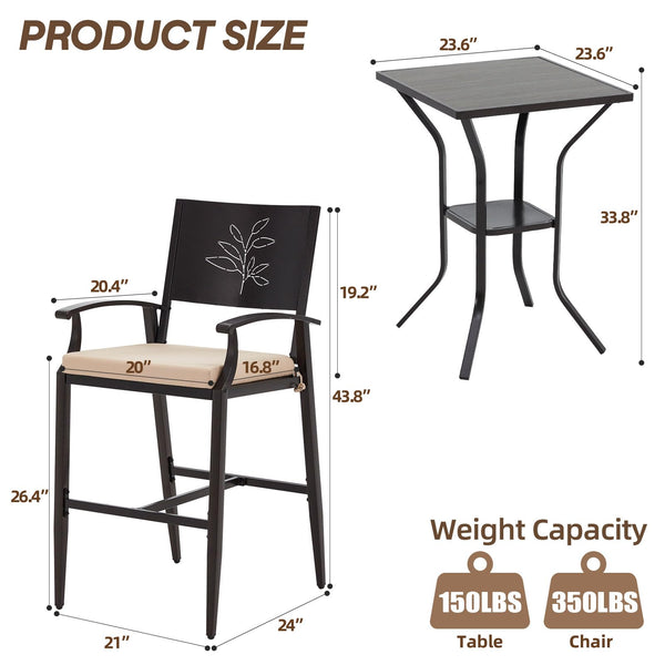 3-Piece Outdoor Bar Set with Stone Crystal Top & Stools