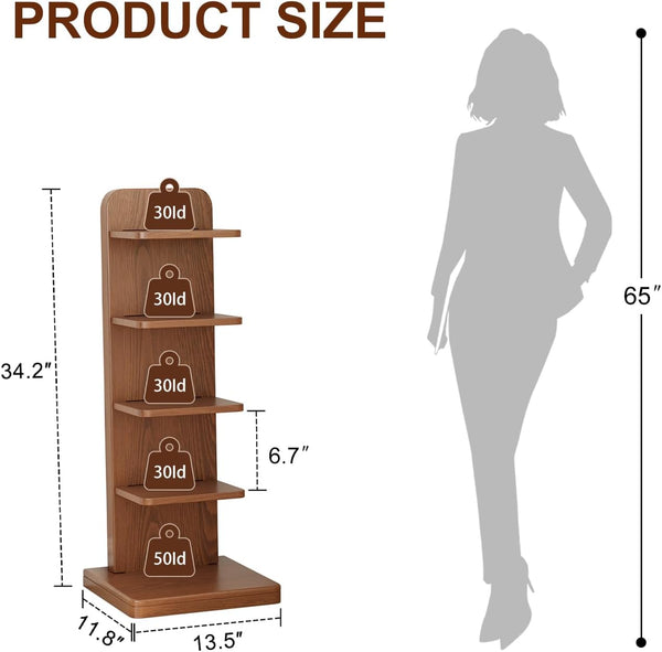 5-Tier Solid Wood Narrow Bookshelf