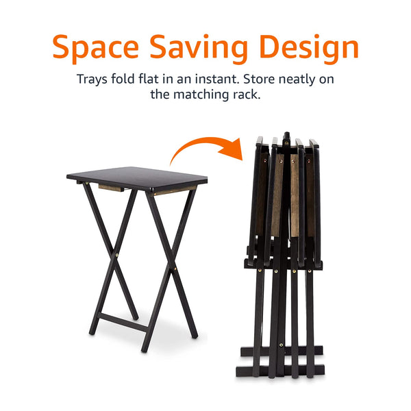 Portable Foldable TV Tray Table Set with Storage Rack – 4-Pack