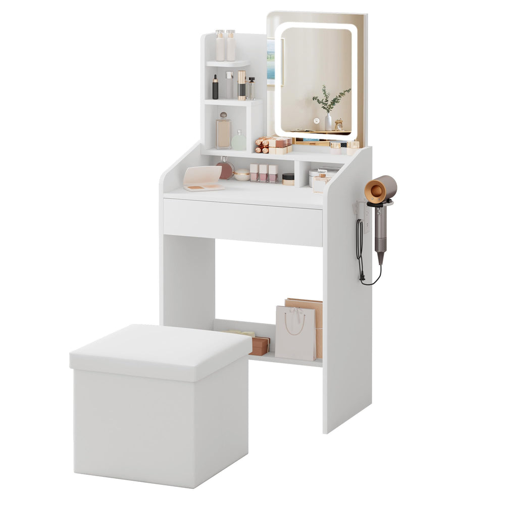Small Vanity Set with Lighted Mirror & Power Station